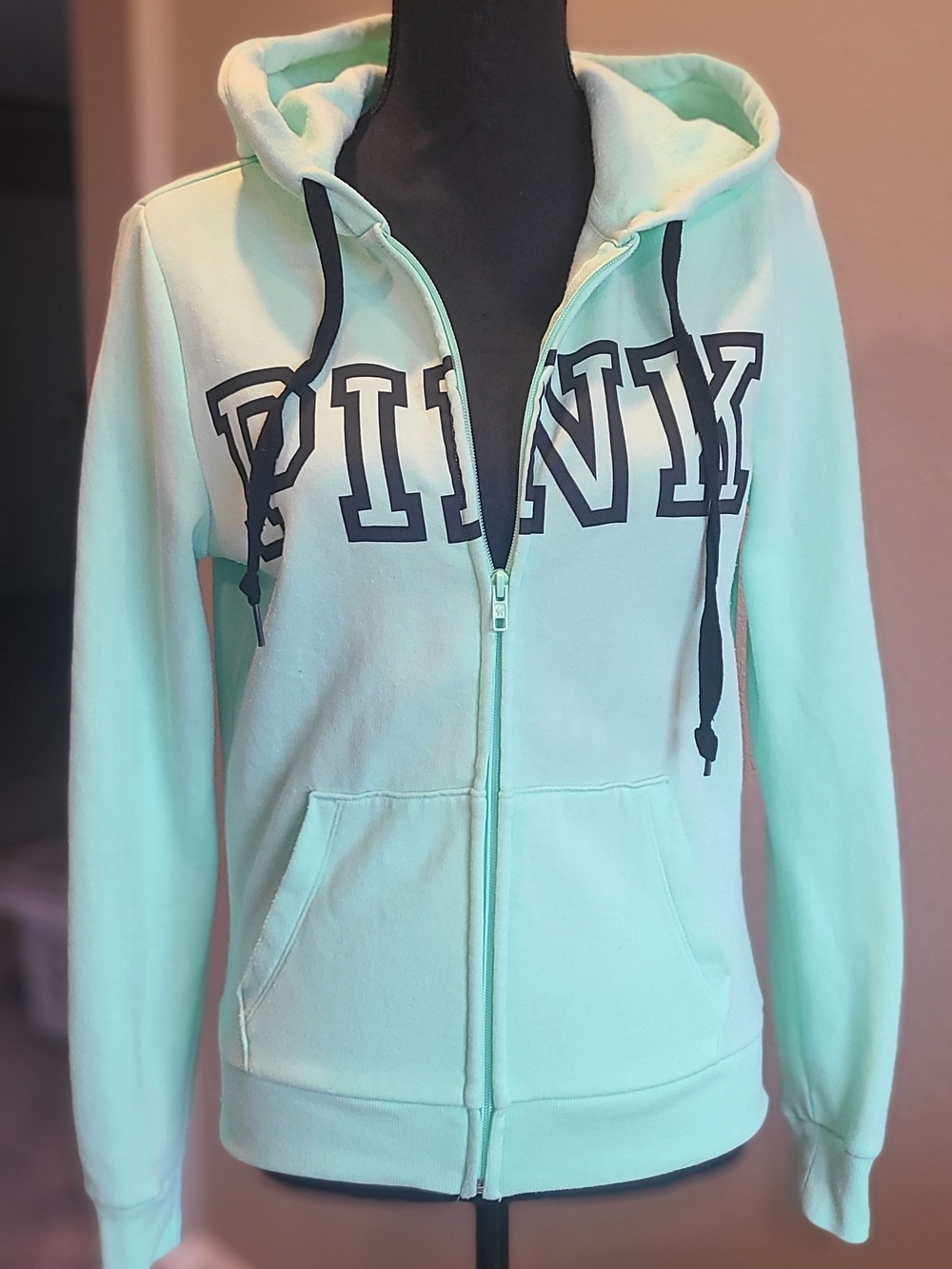 PINK Victoria's Secret Mint Zip-Up Hoodie with Pink Logo Tag
